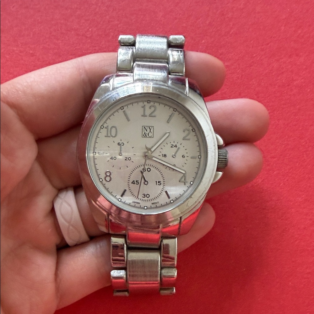 🌹 - 4/$30 New York & Company Silver Tone Men’s Chronograph Bracelet Watch